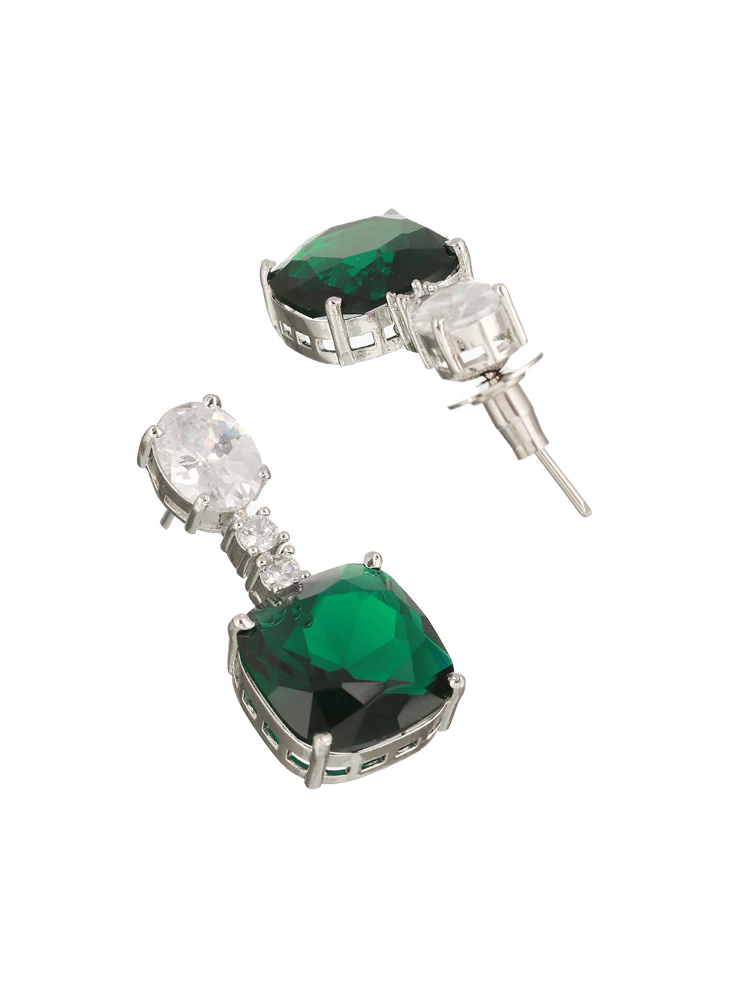 Silver Plated Green CZ Studded Luxe Designer Jewellery Set