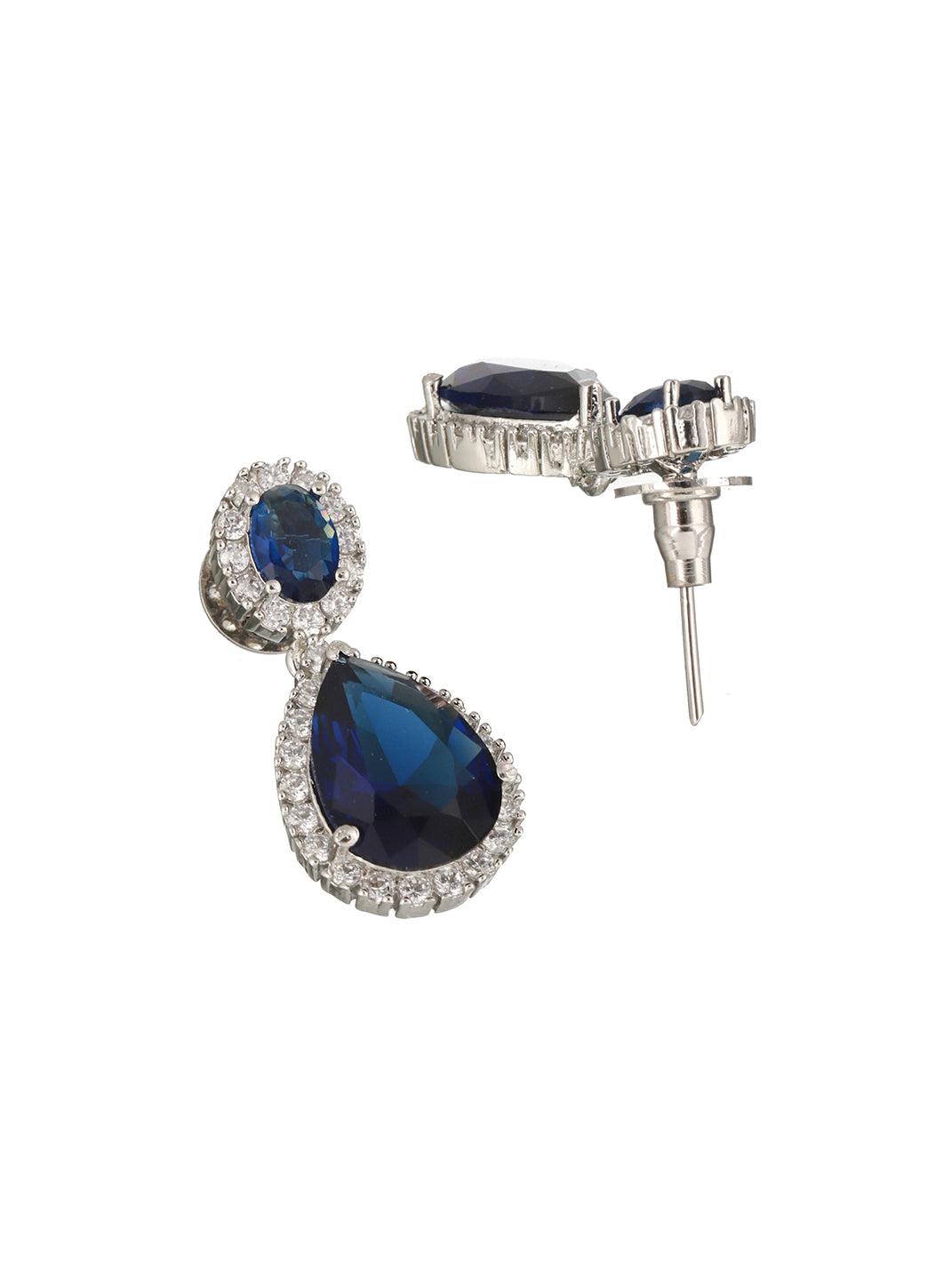 Silver Plated Blue CZ Studded Minimal Luxe Jewellery Set