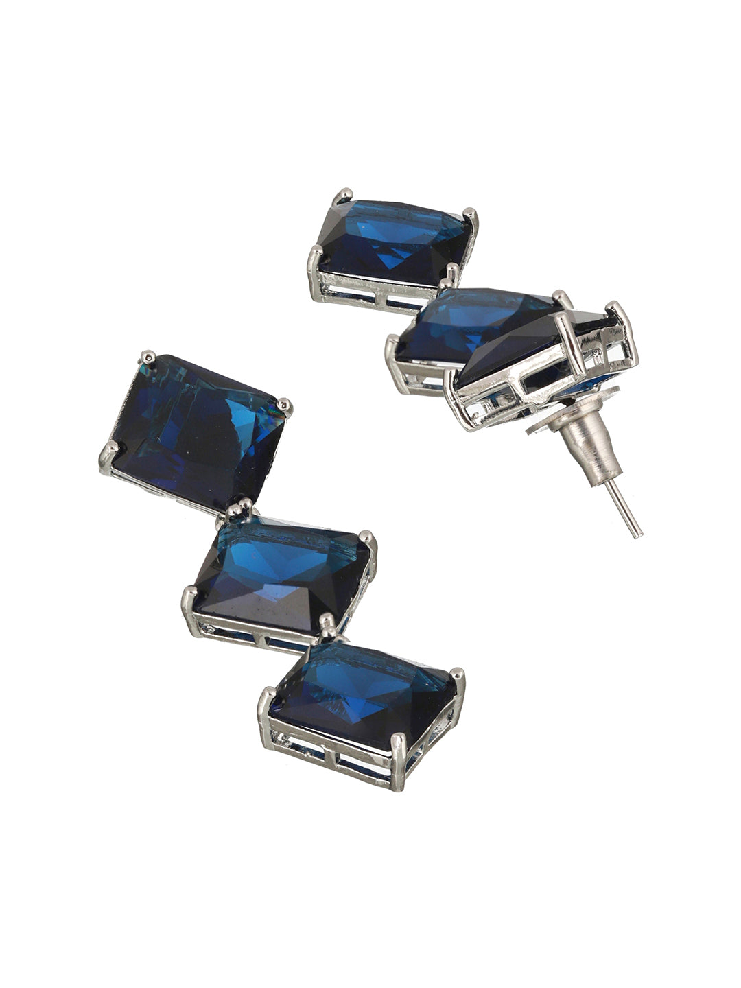 Silver Plated Blue CZ studded Minimal Jewellery Set