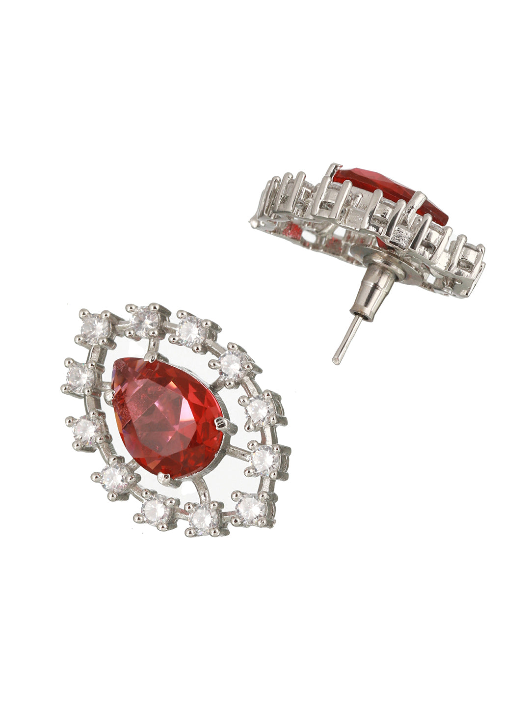 Silver Plated Red CZ Studded Minimal Delicate Jewellery Set