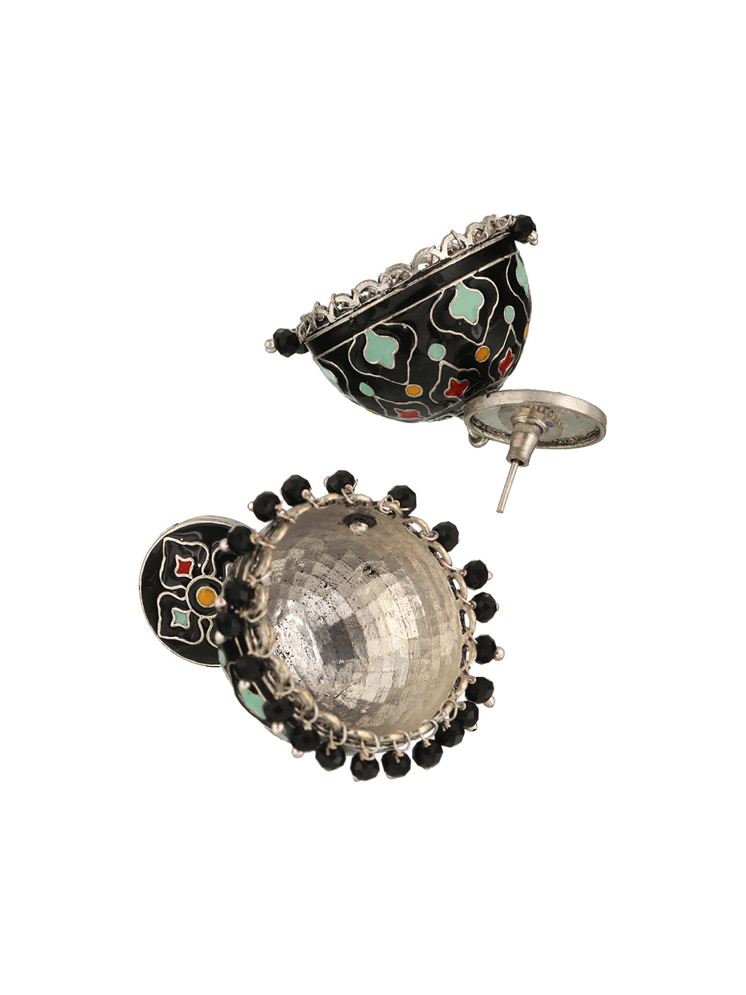 Black Designer Handpainted Jhumka Earrings