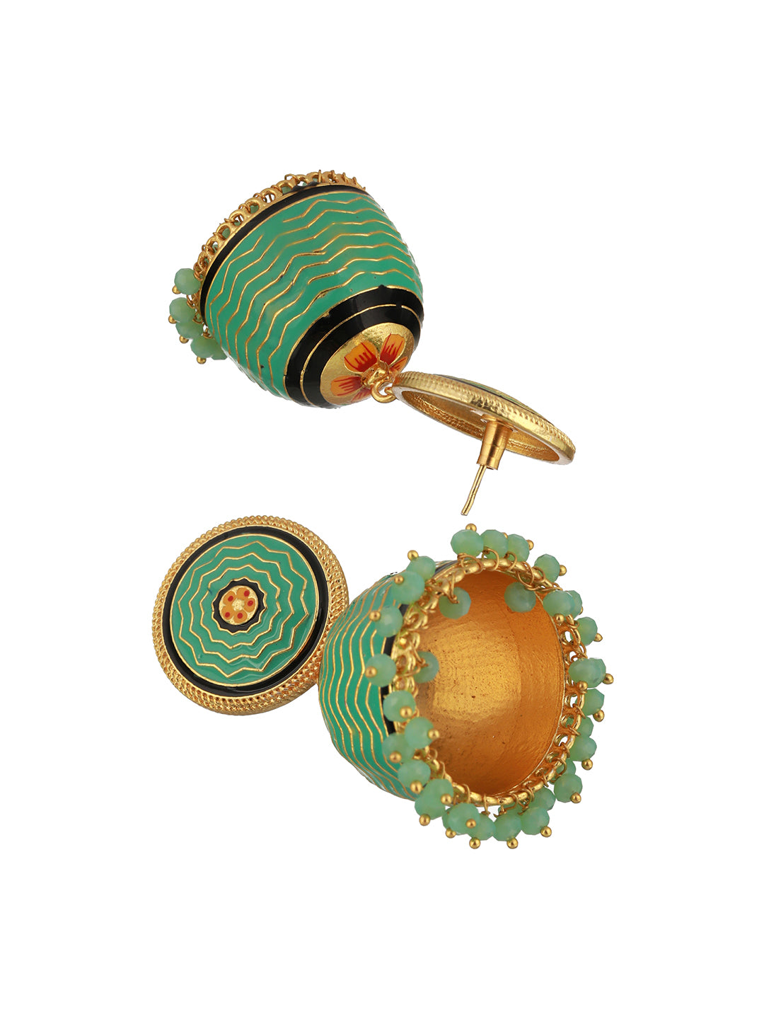 Green Turquoise Handpainted Enamelled Jhumka earrings