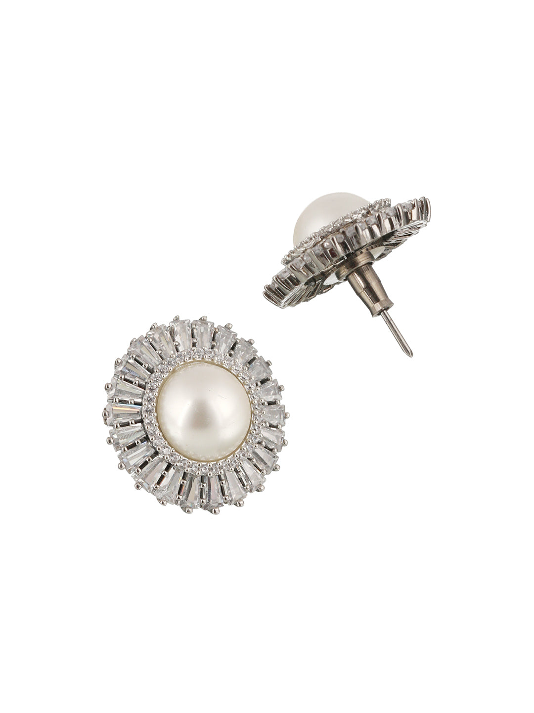 Silver Plated CZ Studded Pearl minimal Studs Earrings