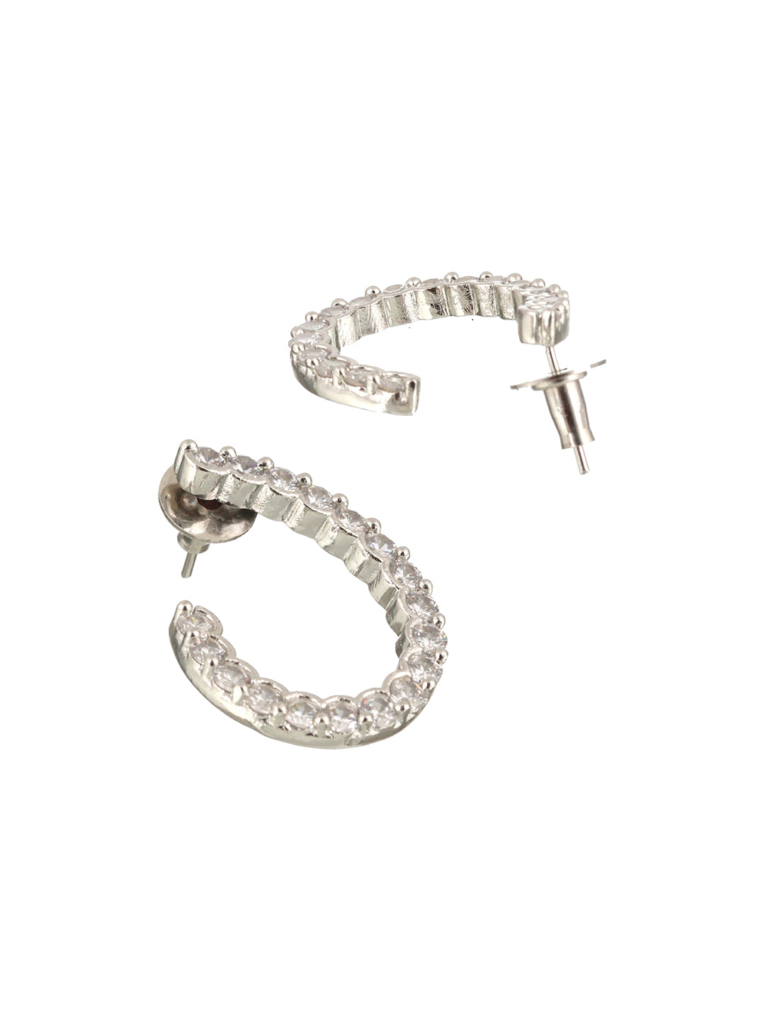 Silver Toned AD studded Hoop Earrings