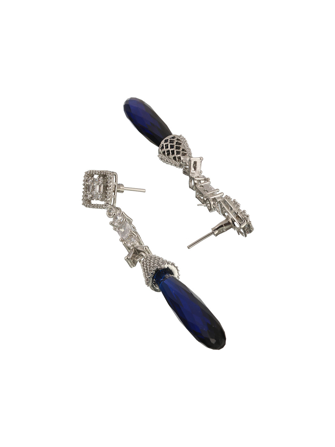 Silver Plated Blue AD Studded Drop statement  Earrings