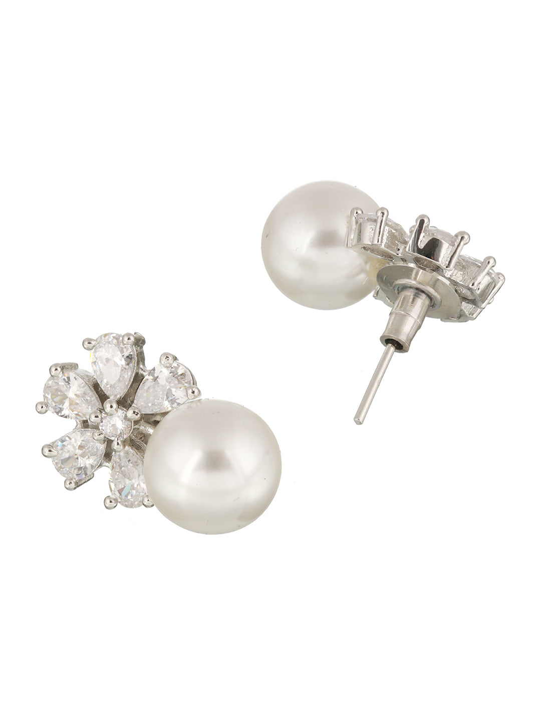 Silver Toned Pearl Beaded Minimal Studs earrings