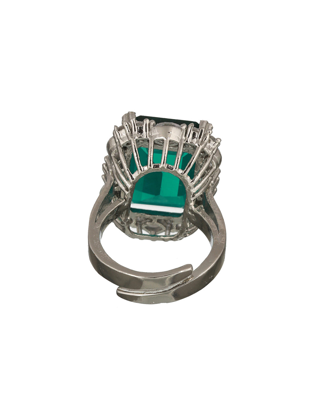 Silver Plated Green CZ Studded Cocktail Luxe Finger Ring