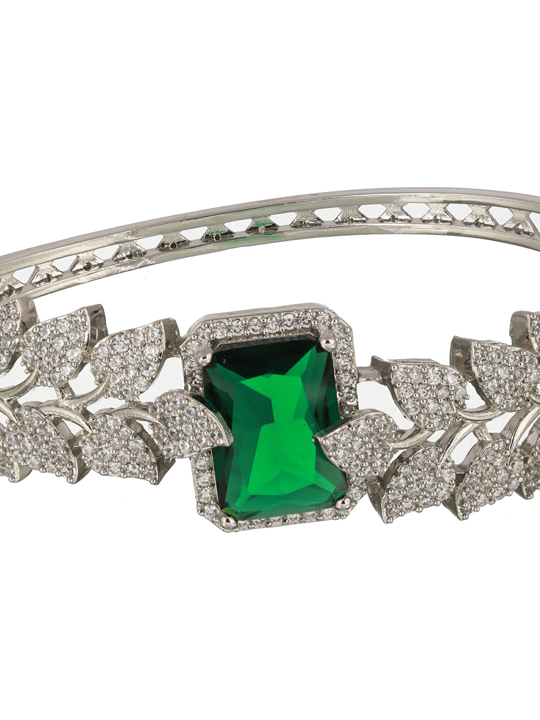 Silver Toned Green AD Studded Designer Handcrafted Bracelet