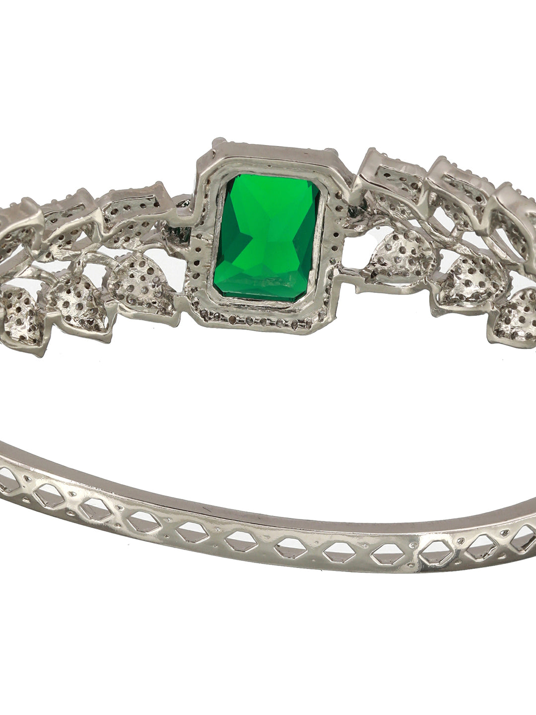 Silver Toned Green AD Studded Designer Handcrafted Bracelet