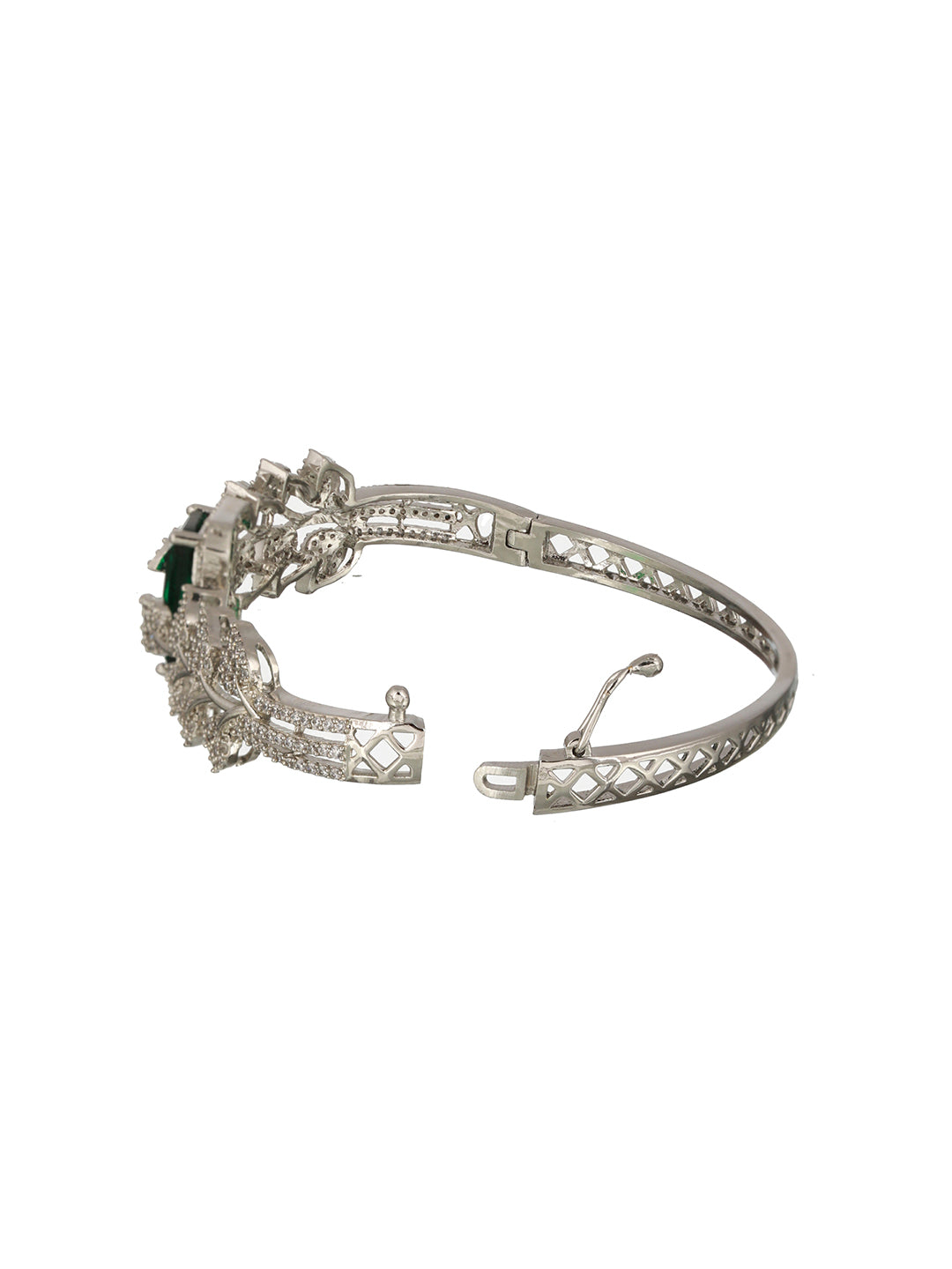 Silver Toned Green AD Studded Designer Handcrafted Bracelet