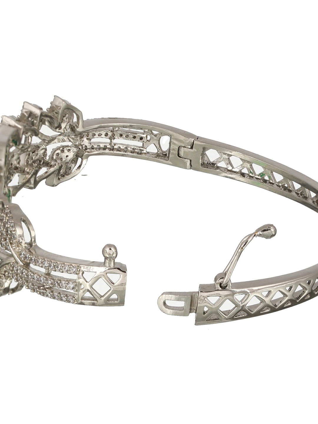 Silver Toned Green AD Studded Designer Handcrafted Bracelet