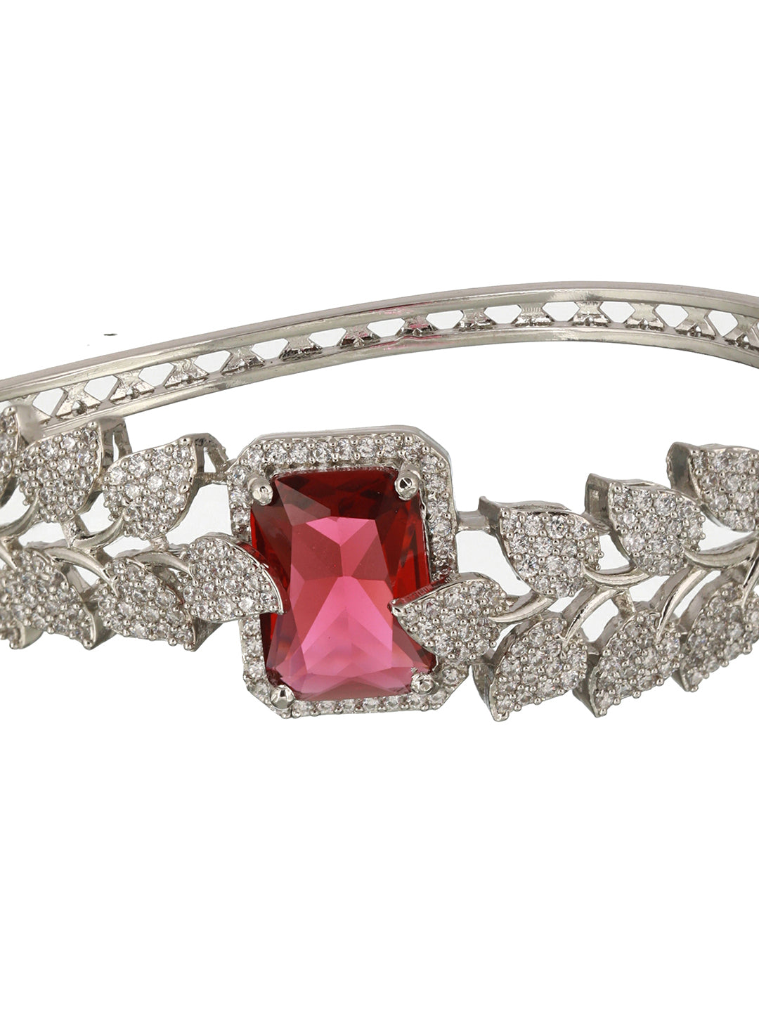 Silver Toned  Red AD Studded Statement Handcrafted Bracelet