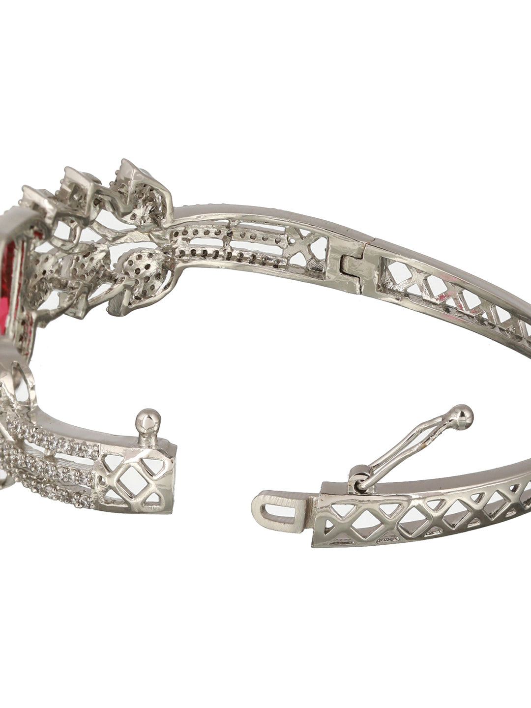 Silver Toned  Red AD Studded Statement Handcrafted Bracelet