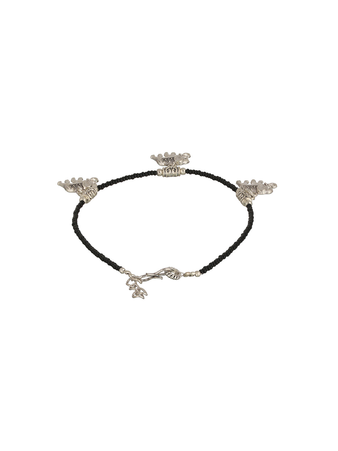 Set Of 3 Oxidised Silver Plated Payal Anklet