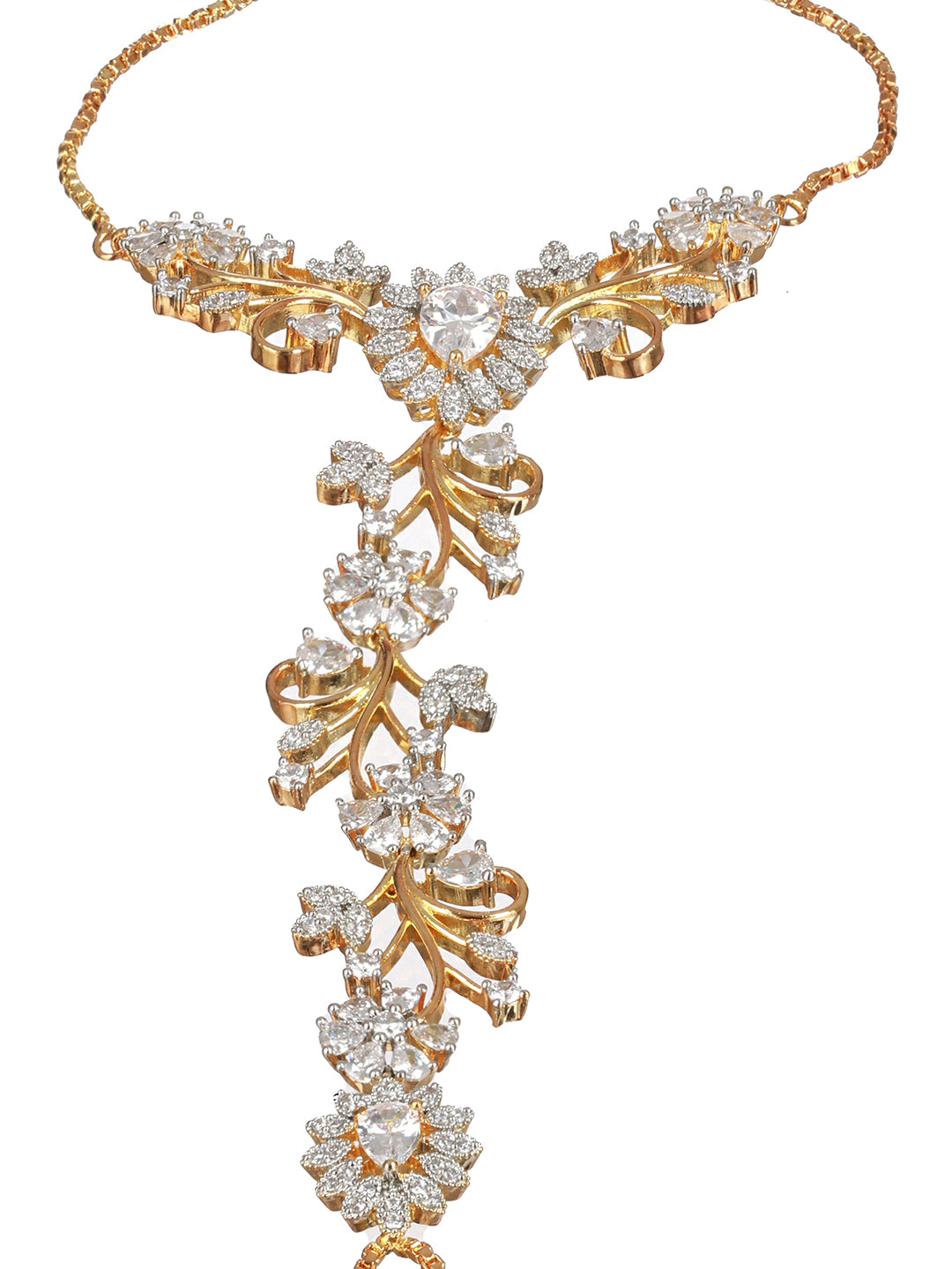 Gold Plated CZ Studded Statement hathphool Ring Bracelet