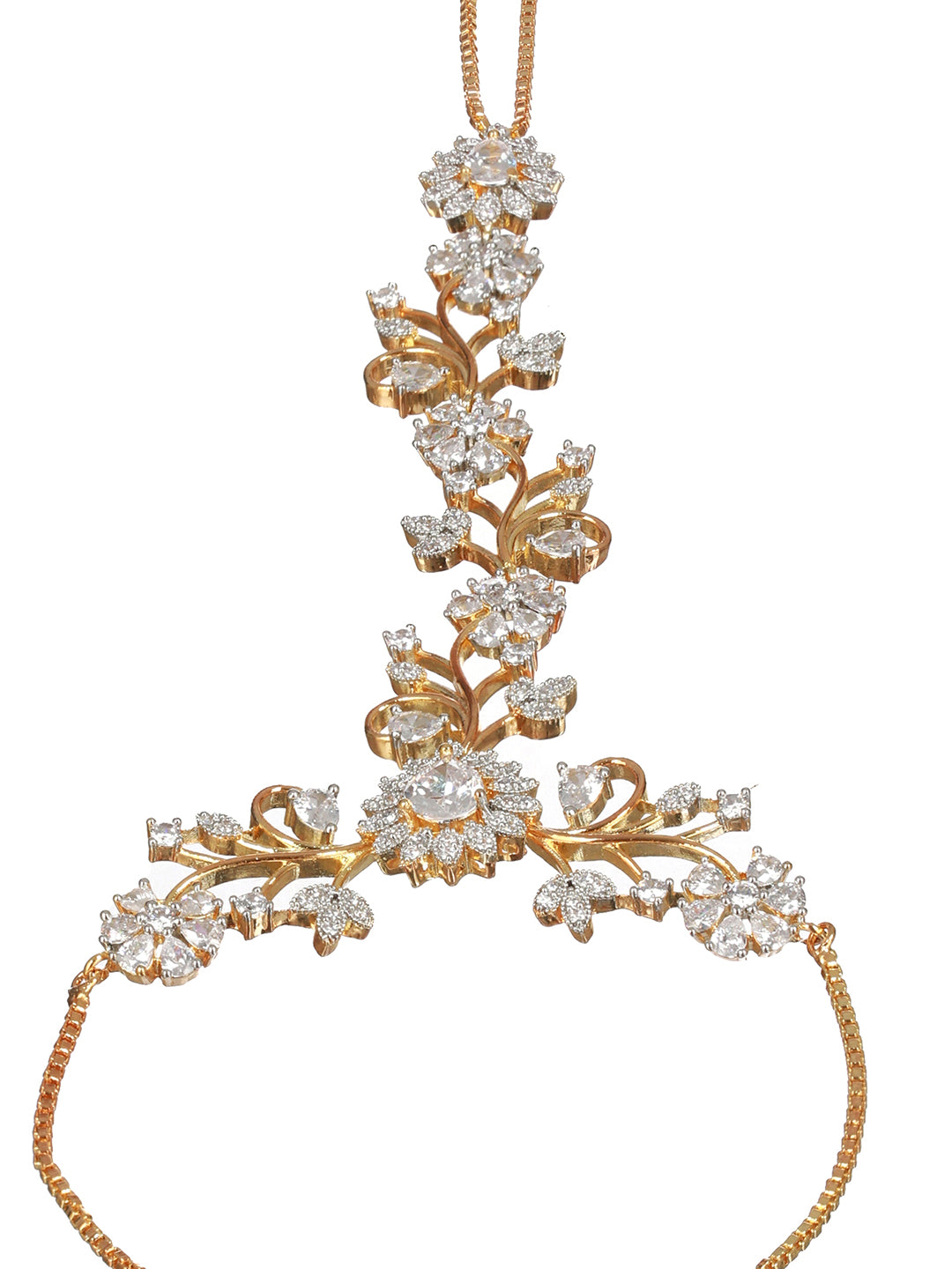 Gold Plated CZ Studded Statement hathphool Ring Bracelet
