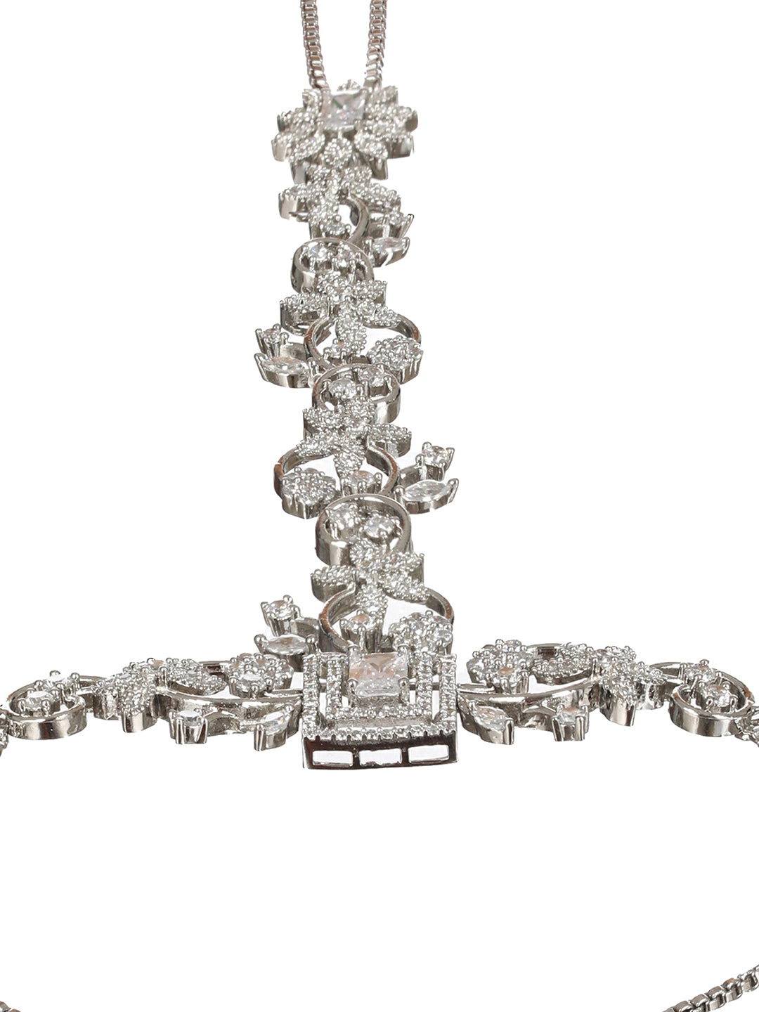 Silver Toned CZ Studded Floral Designer hathphool Ring bracelet