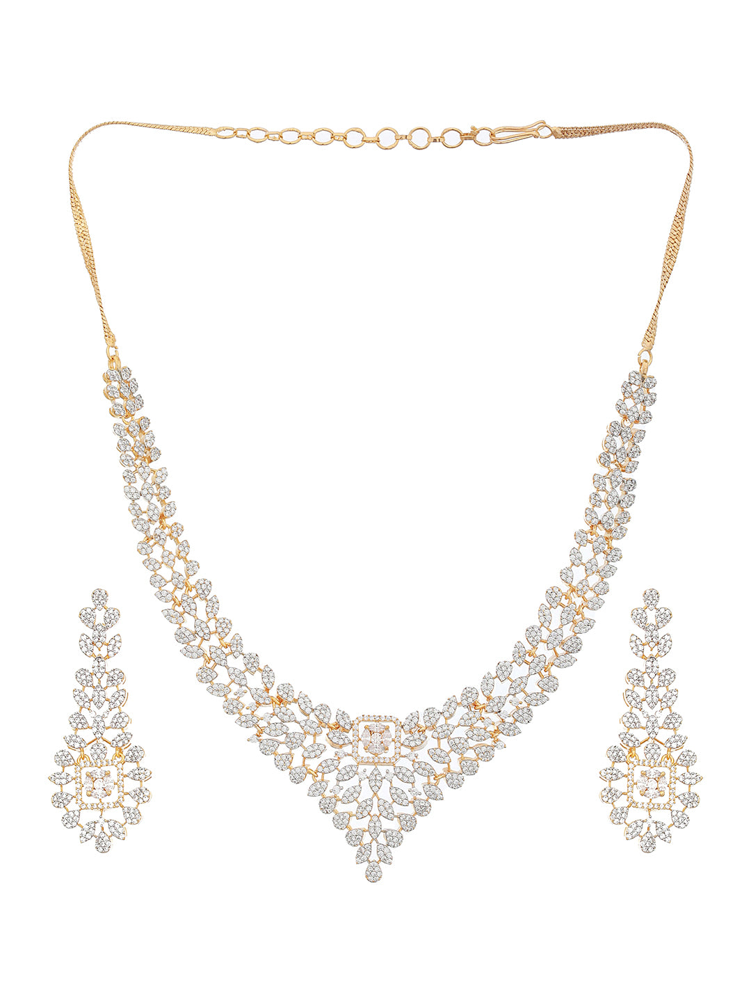 Gold Toned White CZ Studded designer Jewellery Set