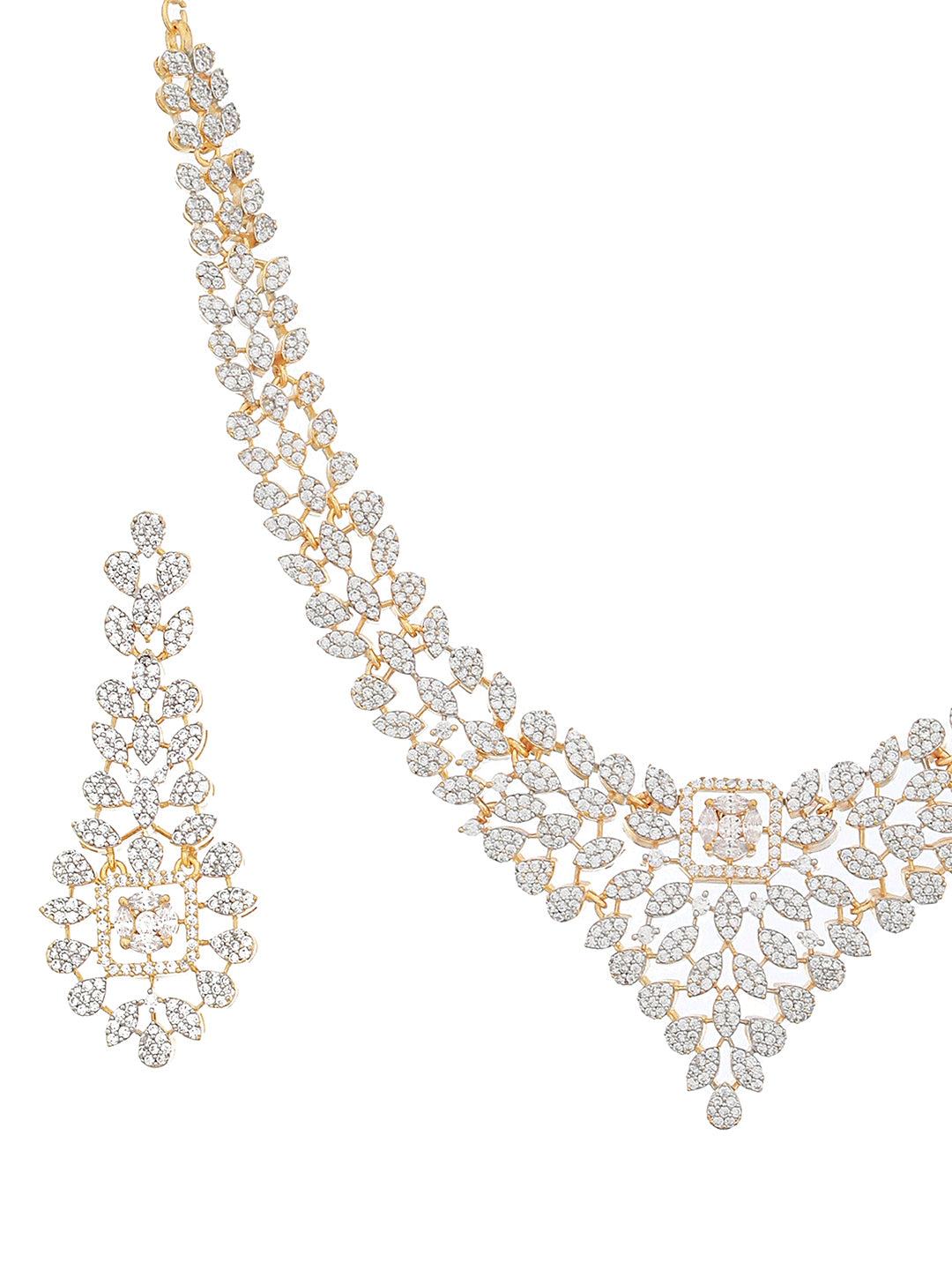 Gold Toned White CZ Studded designer Jewellery Set
