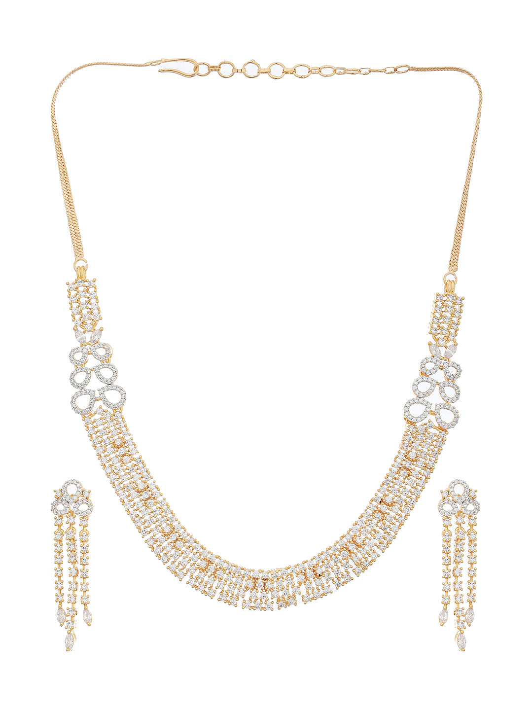 Gold Polished White CZ Studded  contemporary Jewellery set