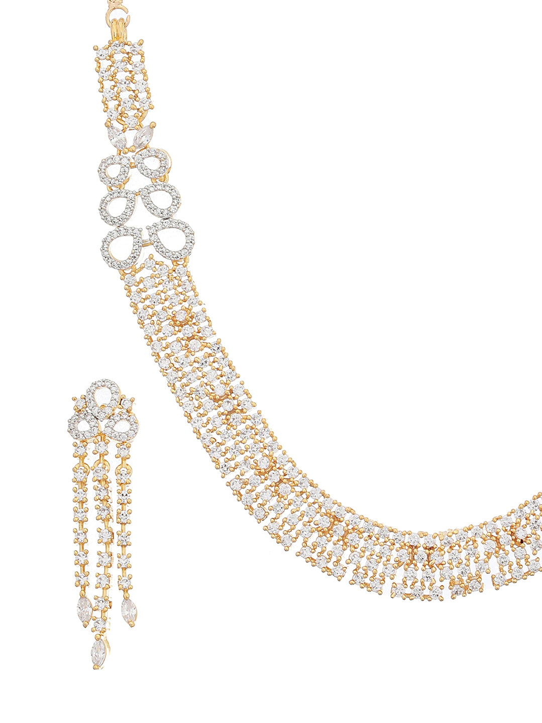 Gold Polished White CZ Studded  contemporary Jewellery set