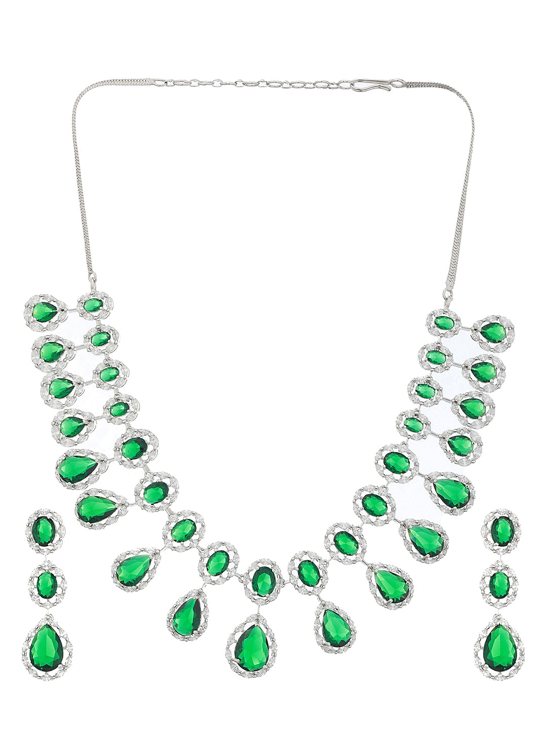 Silver Plated green CZ Studded Luxe Jewellery Set