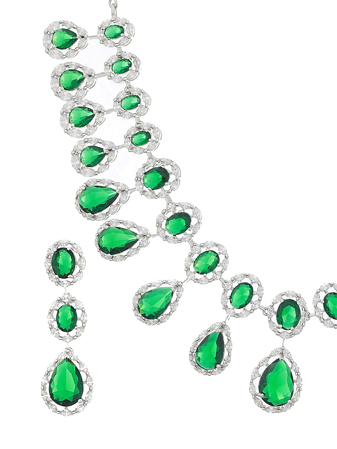 Silver Plated green CZ Studded Luxe Jewellery Set