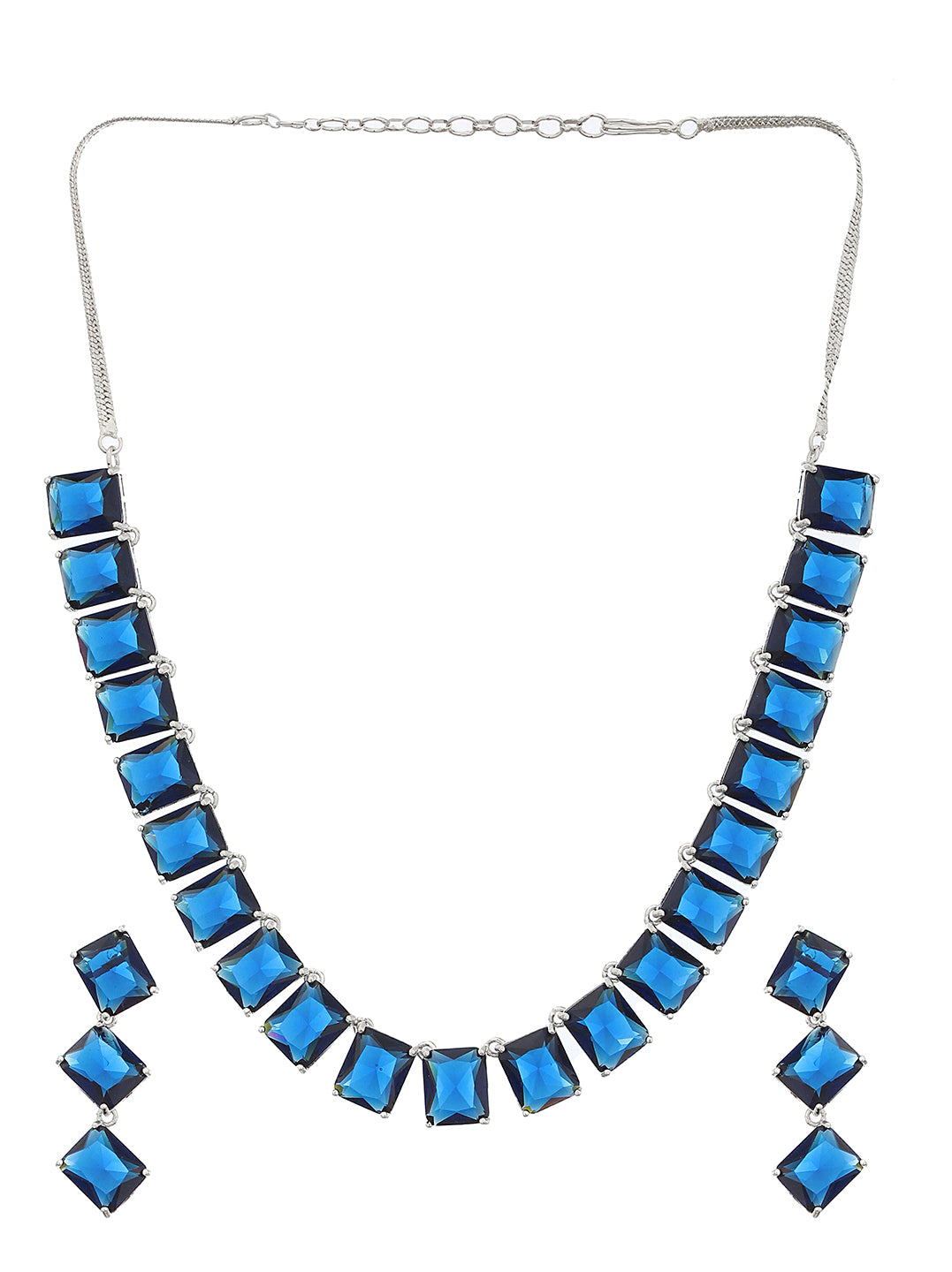 Silver Plated Blue CZ studded Minimal Jewellery Set