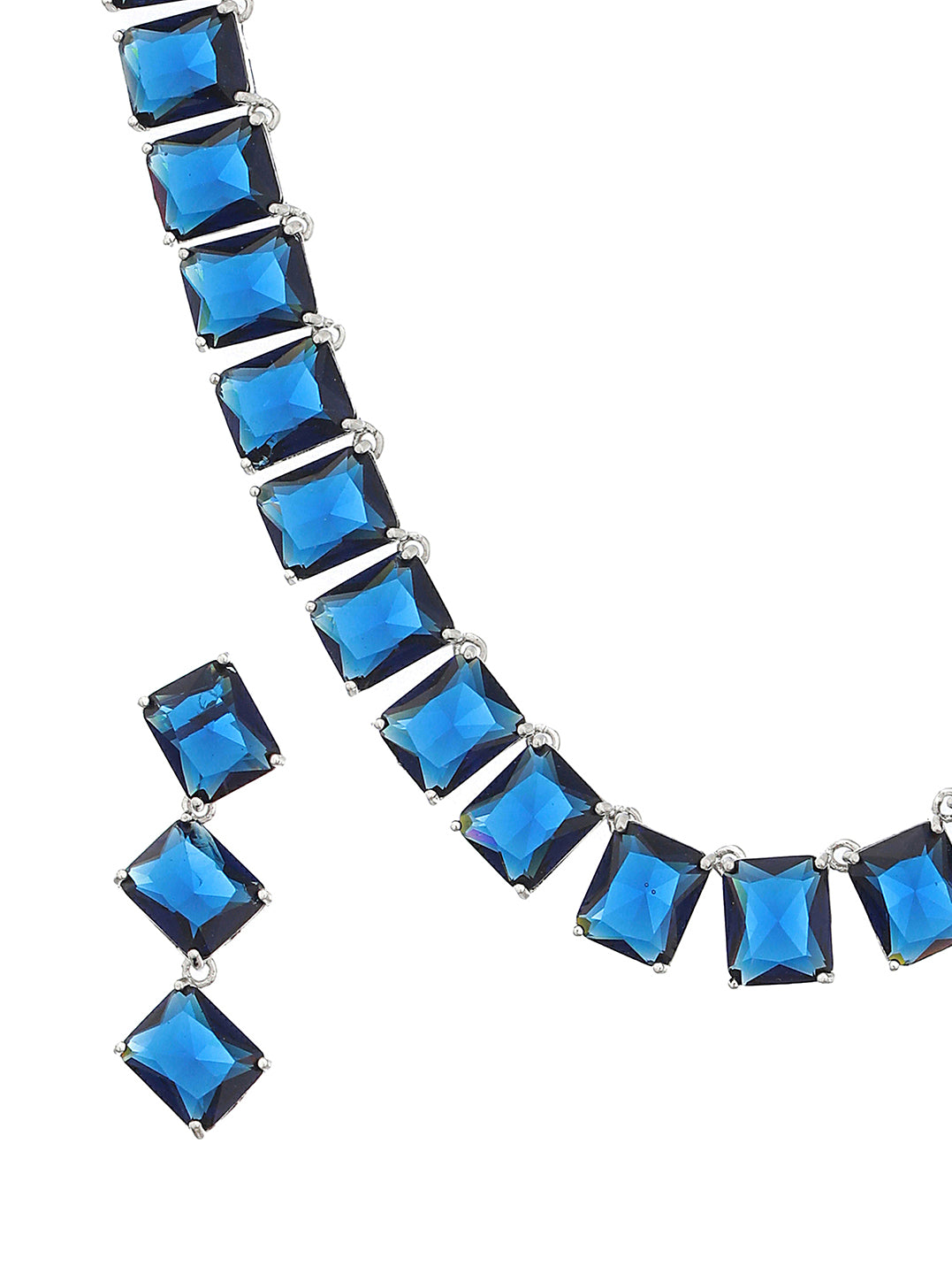 Silver Plated Blue CZ studded Minimal Jewellery Set