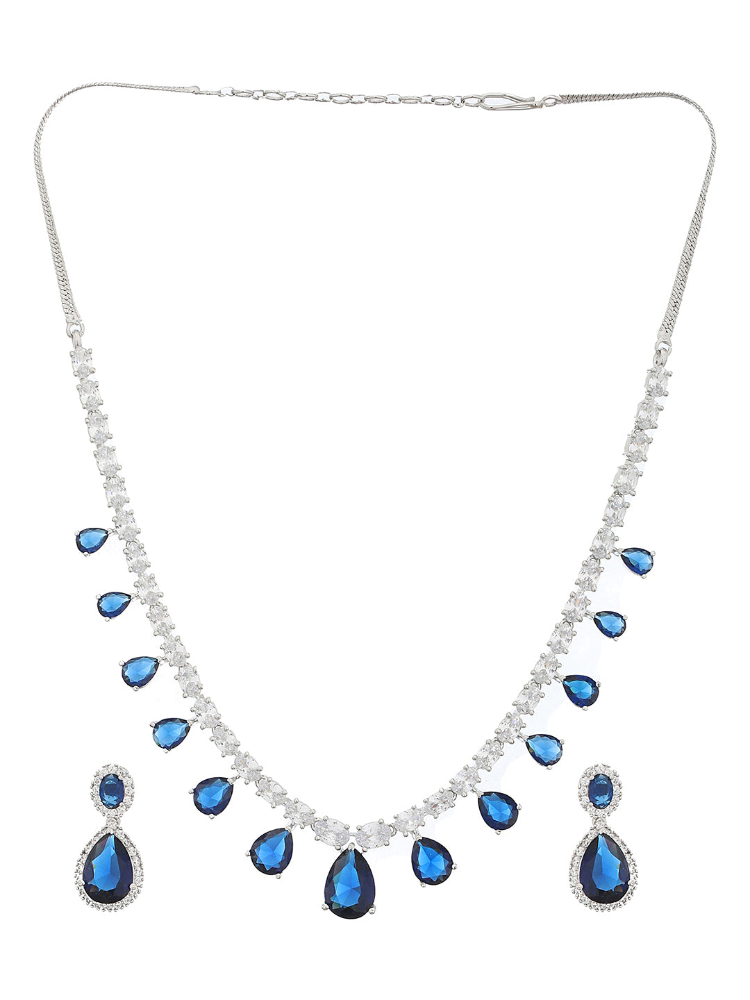 Silver Plated Blue CZ Studded Minimal Luxe Jewellery Set