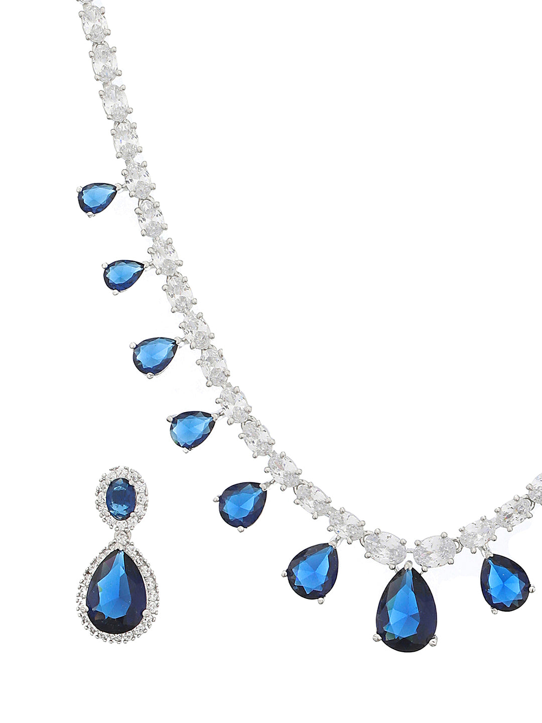 Silver Plated Blue CZ Studded Minimal Luxe Jewellery Set