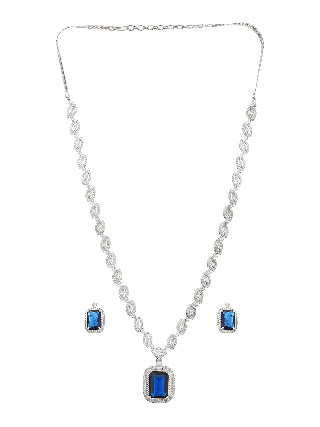 Silver Plated Blue CZ Studded StatementJewellery Set