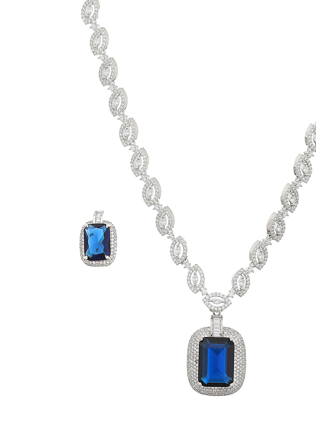 Silver Plated Blue CZ Studded StatementJewellery Set