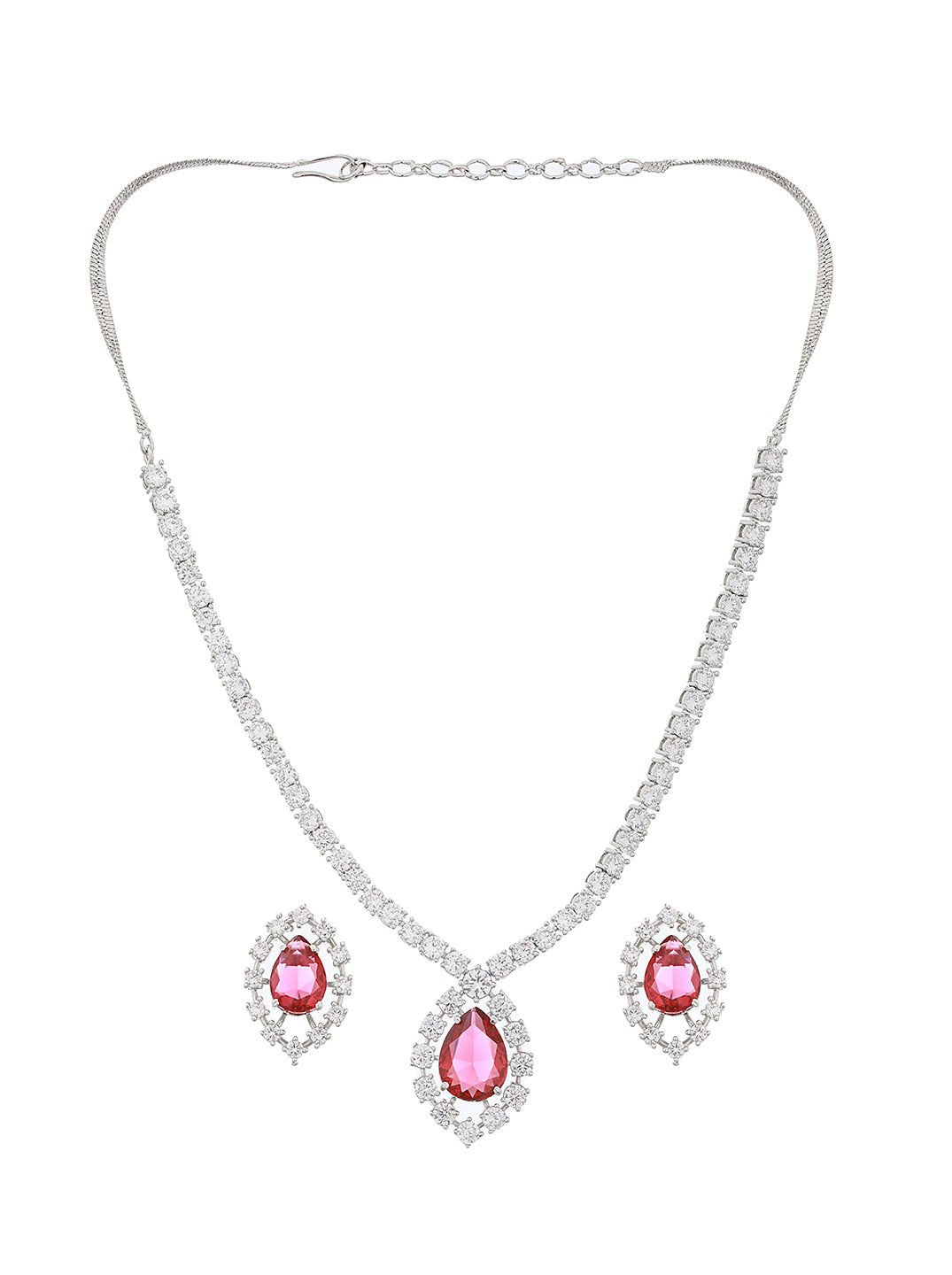 Silver Plated Red CZ Studded Minimal Delicate Jewellery Set