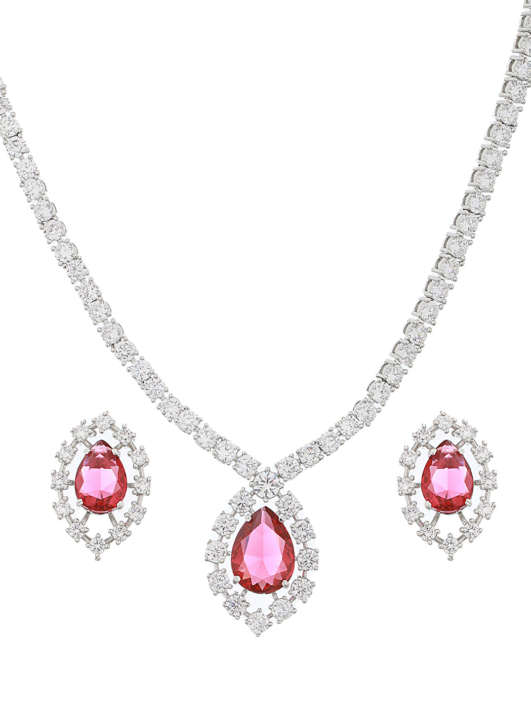 Silver Plated Red CZ Studded Minimal Delicate Jewellery Set
