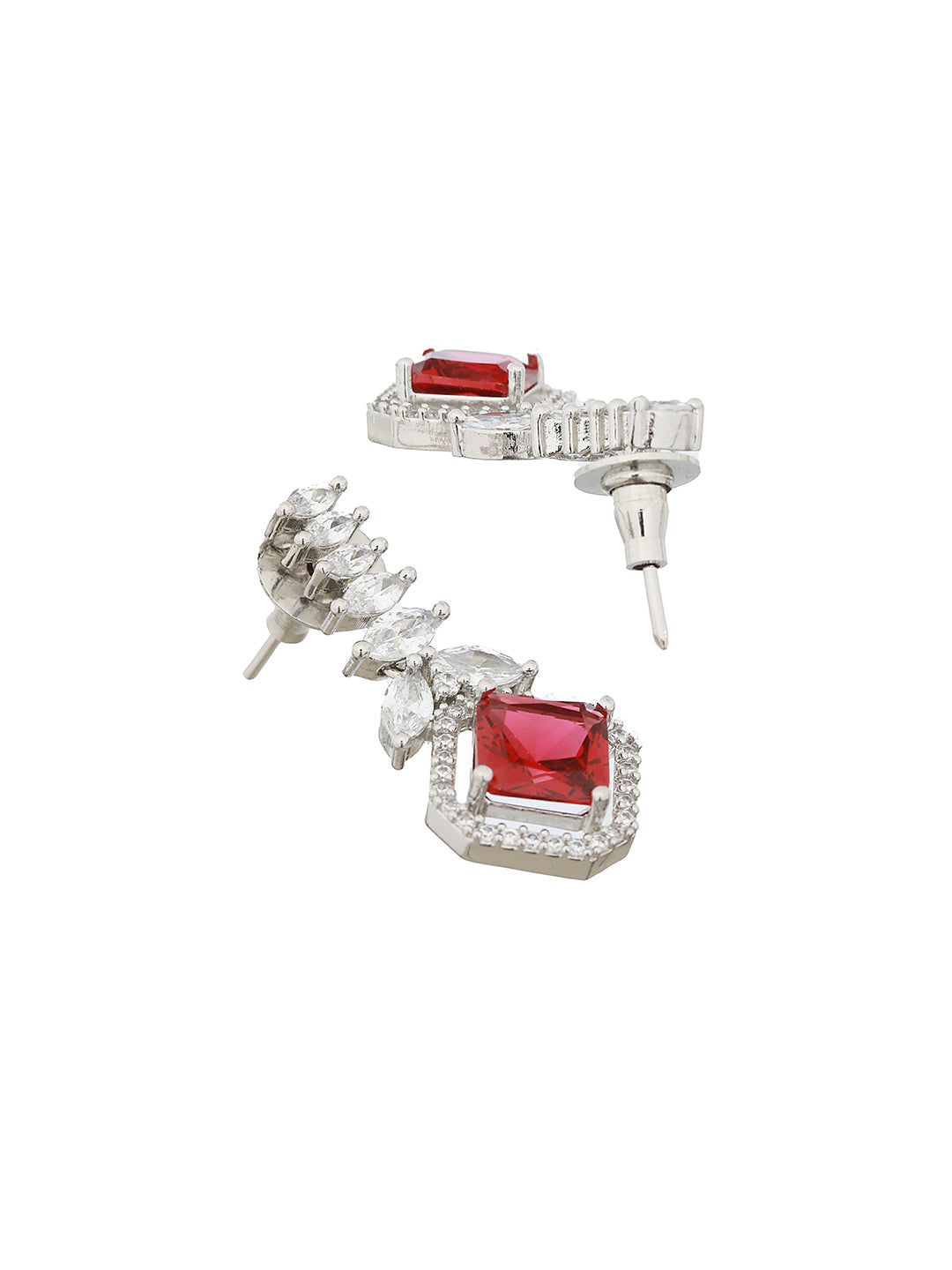 Silver Toned Red CZ Studded Minimal Designer jewellery Set