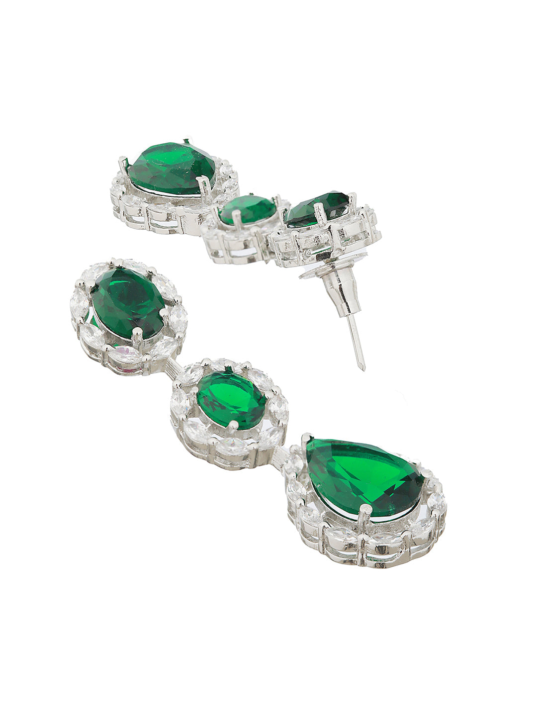 Silver Plated green CZ Studded Luxe Jewellery Set