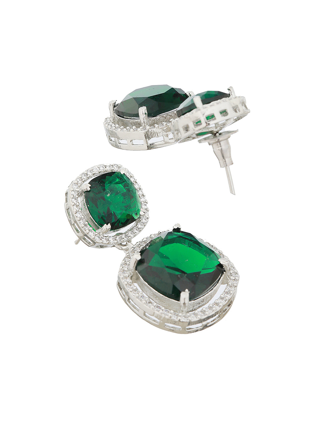 White Rhodium Plated Green CZ Studded Designer Jewellery Set