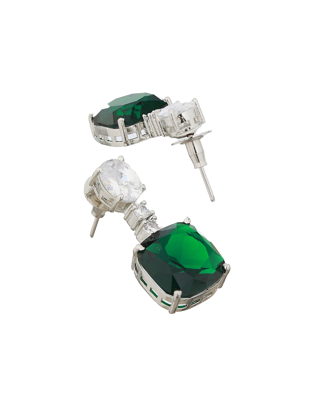 Silver Plated Green CZ Studded Luxe Designer Jewellery Set