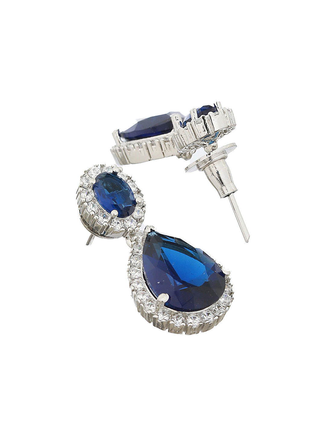 Silver Plated Blue CZ Studded Minimal Luxe Jewellery Set