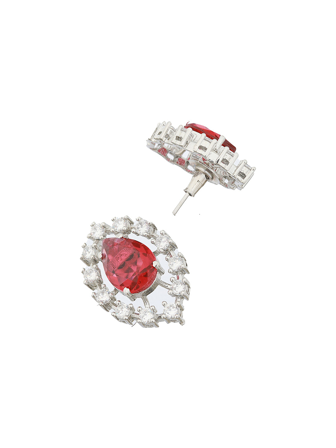 Silver Plated Red CZ Studded Minimal Delicate Jewellery Set
