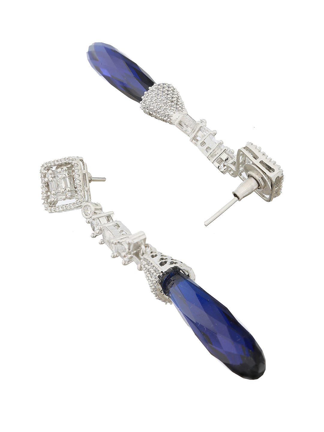 Silver Plated Blue AD Studded Drop statement  Earrings