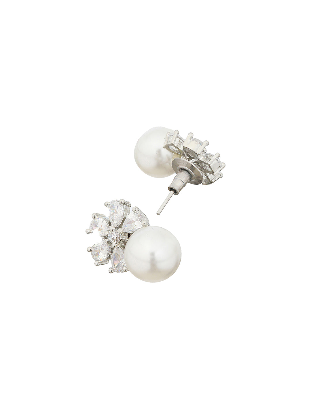 Silver Toned Pearl Beaded Minimal Studs earrings