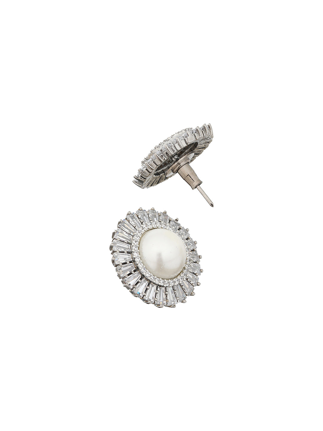 Silver Plated CZ Studded Pearl minimal Studs Earrings