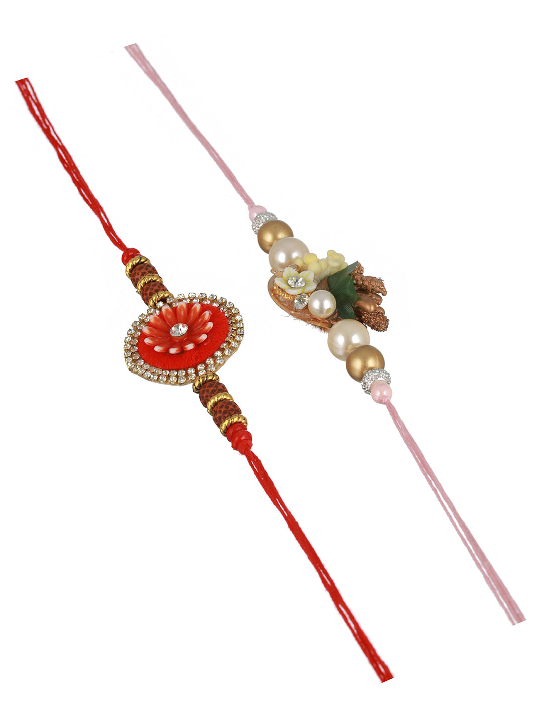 Set Of 2 Kundan & Pearl Beaded Statement  Rakhi with Roli Chawal