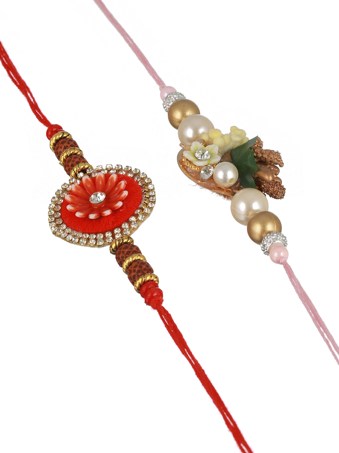 Set Of 2 Kundan & Pearl Beaded Statement  Rakhi with Roli Chawal