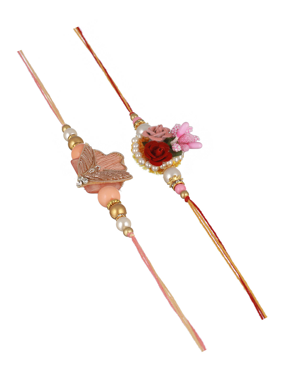 Set of 2 Kundan & Pearl Beaded Rakhi with Roli Chawal