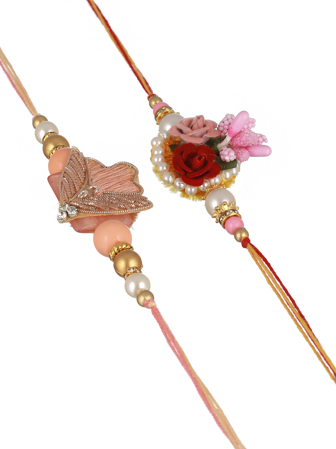 Set of 2 Kundan & Pearl Beaded Rakhi with Roli Chawal