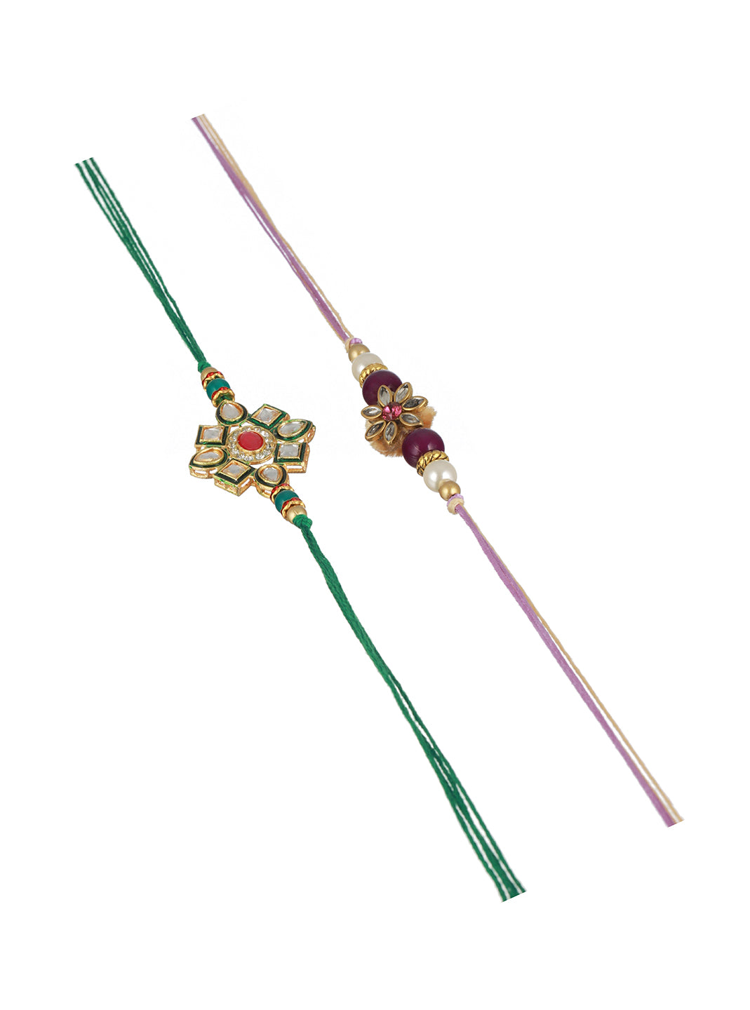 Set Of 2 Kundan & Pearl Beaded handcrafted Rakhi with Roli Chawal
