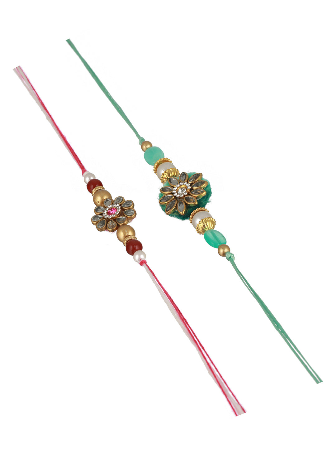 Set of 2 Kundan & Pearl Beaded Rakhi with Roli Chawal
